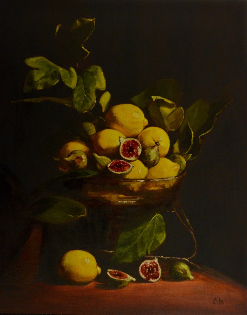 Old world lemons and figs painting by Begoña Morton