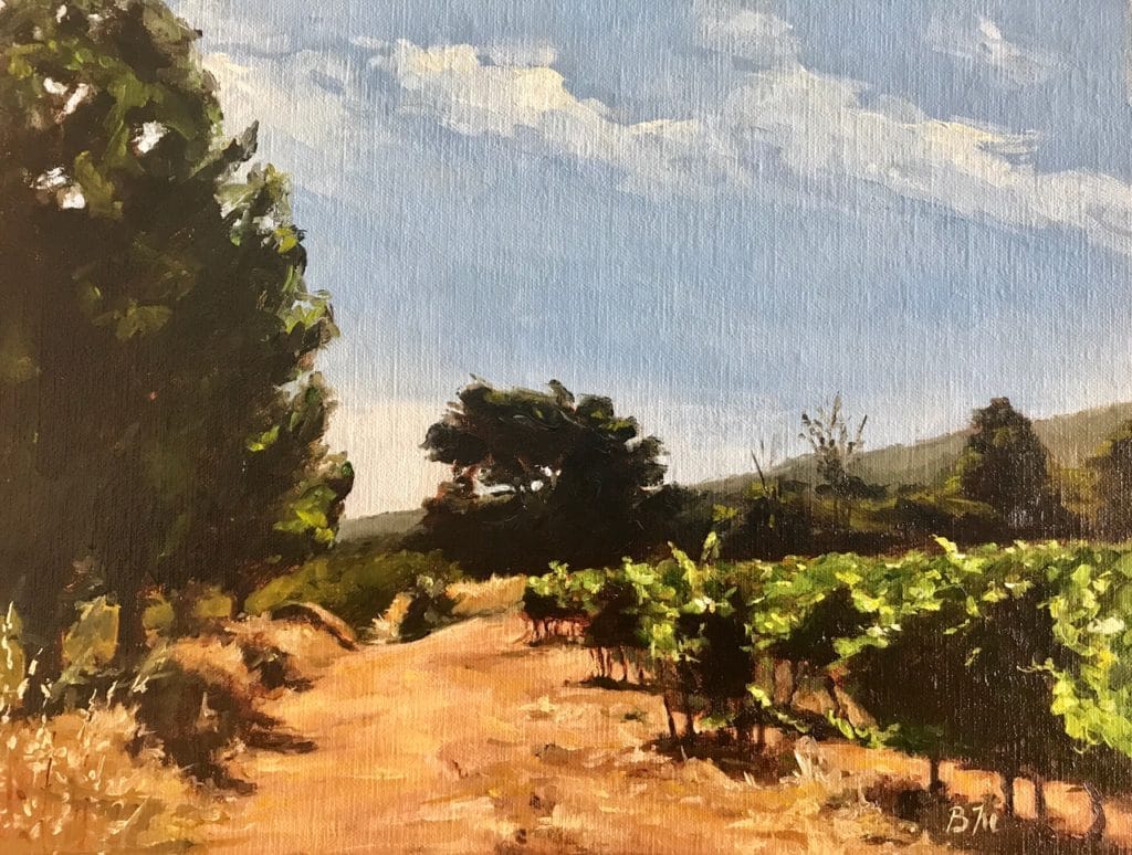 Cava Vineyards oil painting by Begoña Morton