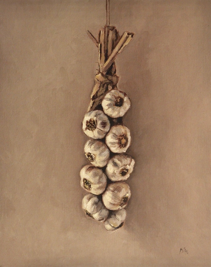 String of Garlic oil painting by Begoña Morton