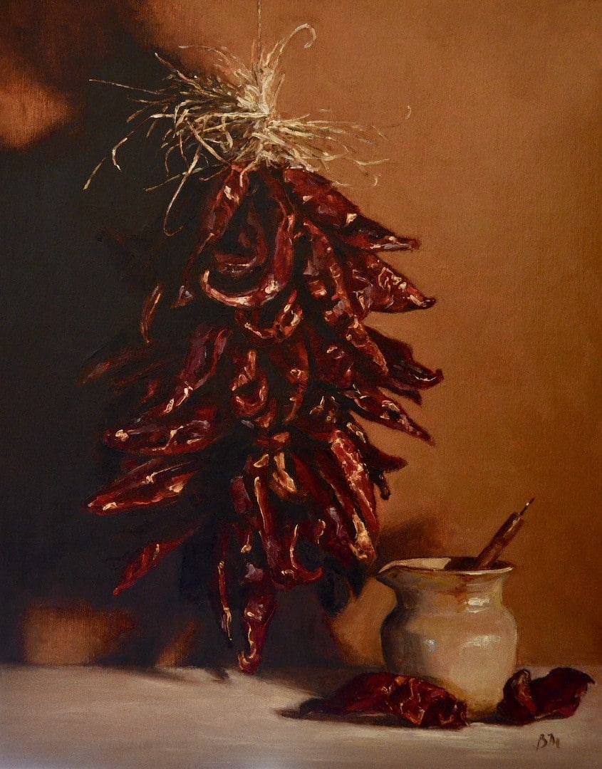 Ristra of Pepper oil painting by Begoña Morton